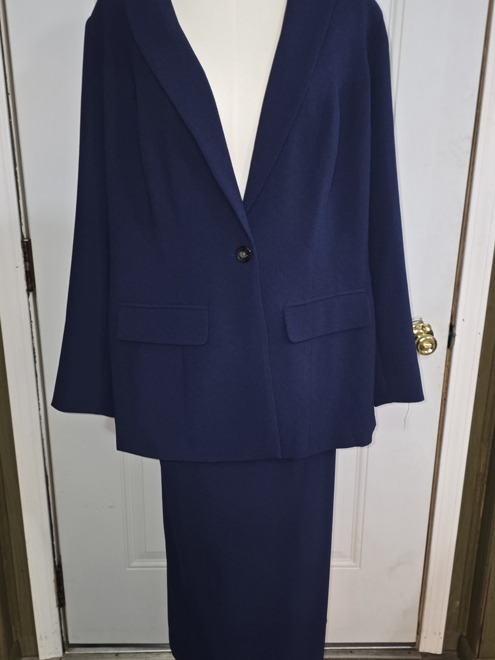 Jessica London Plus Size Stretch Crepe Navy Women's Skirt Suit Set